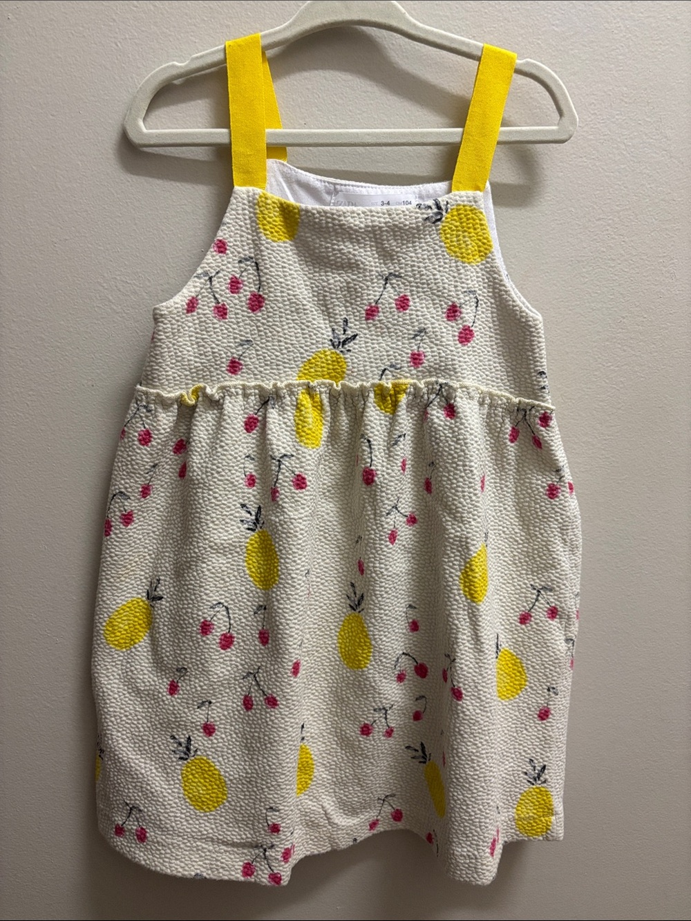Zara White Sundress with Yellow lemons  and pink cherries Print